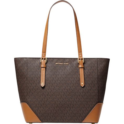 michael kors aria large signature leather tote|Aria Large Signature Logo Jacquard Shoulder Bag .